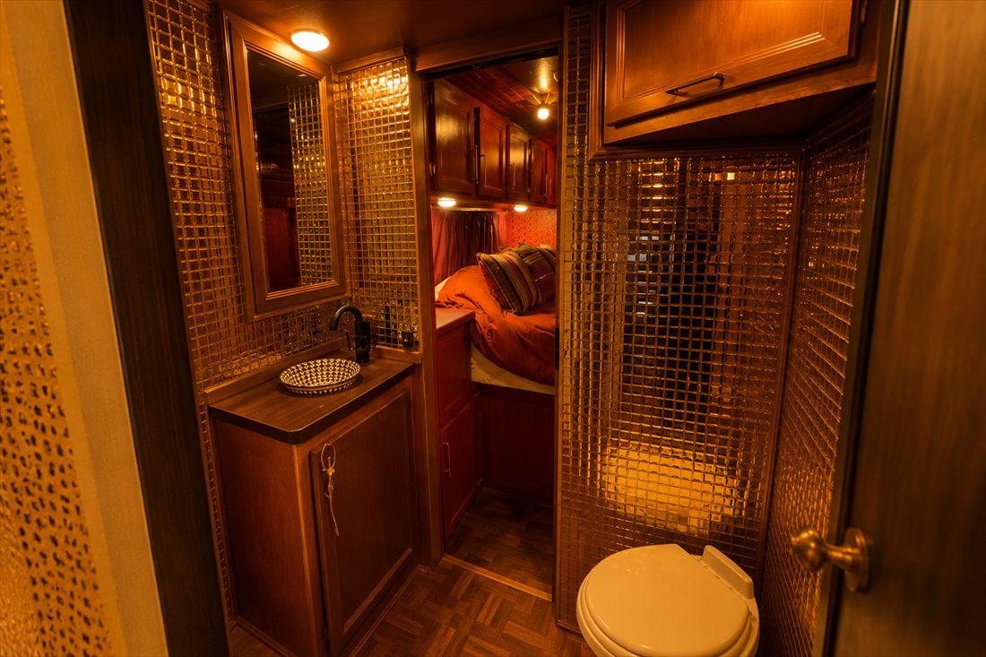 Stiggypop dual-entry mosaic-tile bathroom